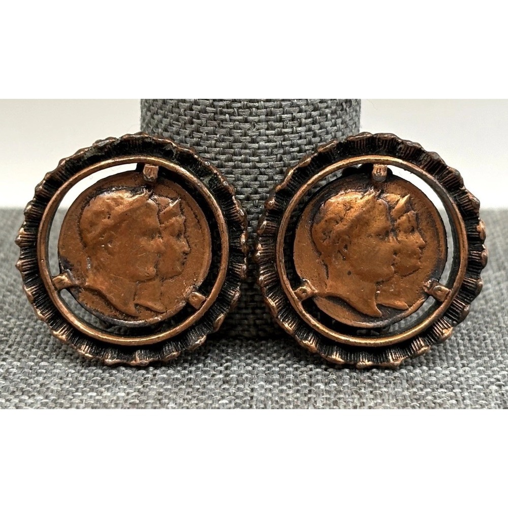 Vintage Star Brand Copper French Style Coin Earrings Clip On